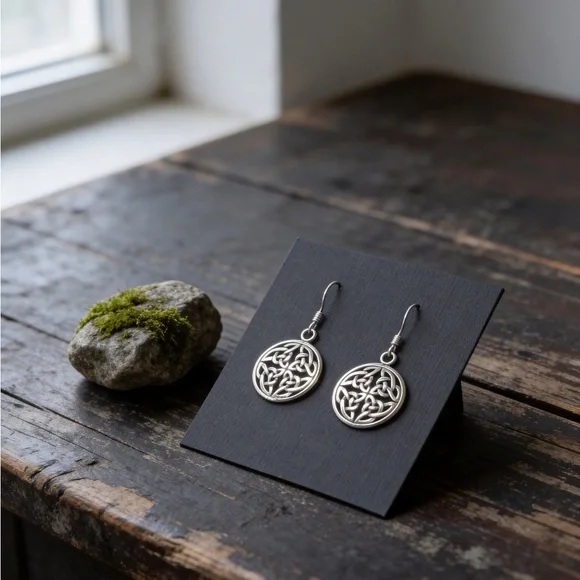 NWT 925 Sterling Silver Round Celtic Dangle Drop Earrings! Hypoallergenic! NEW! - Picture 3 of 9